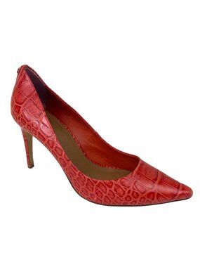 Tory Burch Pointed Toe Heels Red Orange Croc Embossed Leather Size 7M